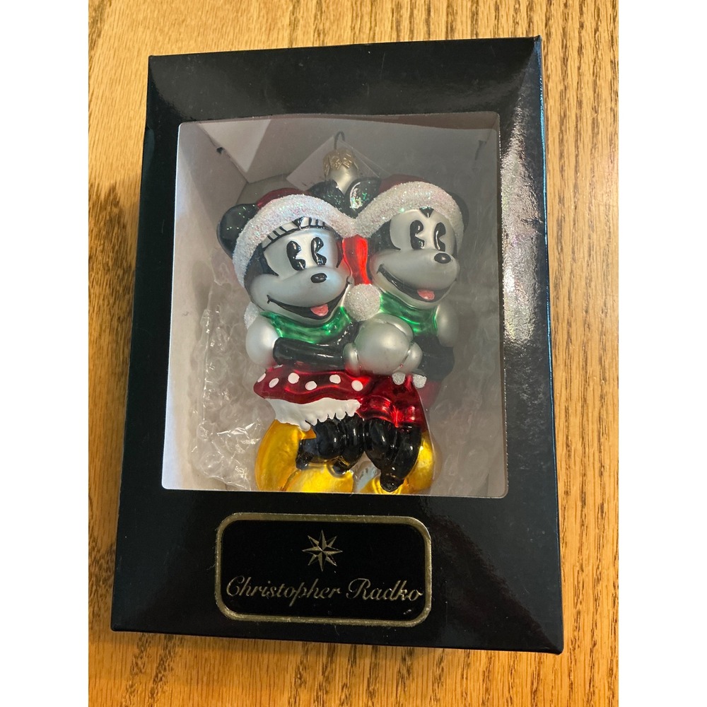 Christopher Radko Mickey & Minnie Holiday Skaters Glass Ornament 1996 Disney Box